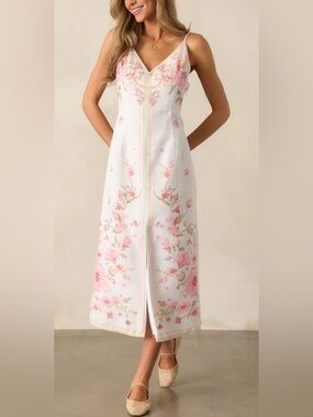 Mable white floral cross back midi dress coquette girl spring feminine sz L NEW